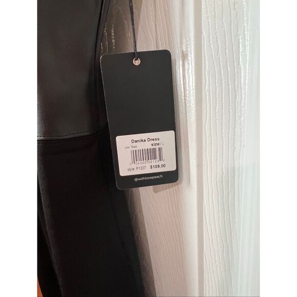 Peach Faux Leather Colorblock Sheath Dress | NWT | Size L - Picture 4 of 4